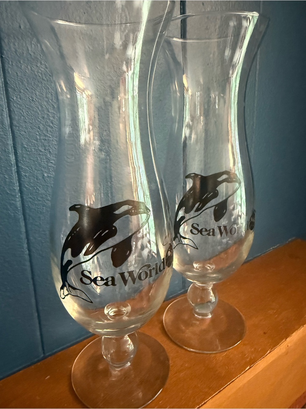 Vintage SeaWorld Shamu Orca Hurricane Glasses - Set of 2